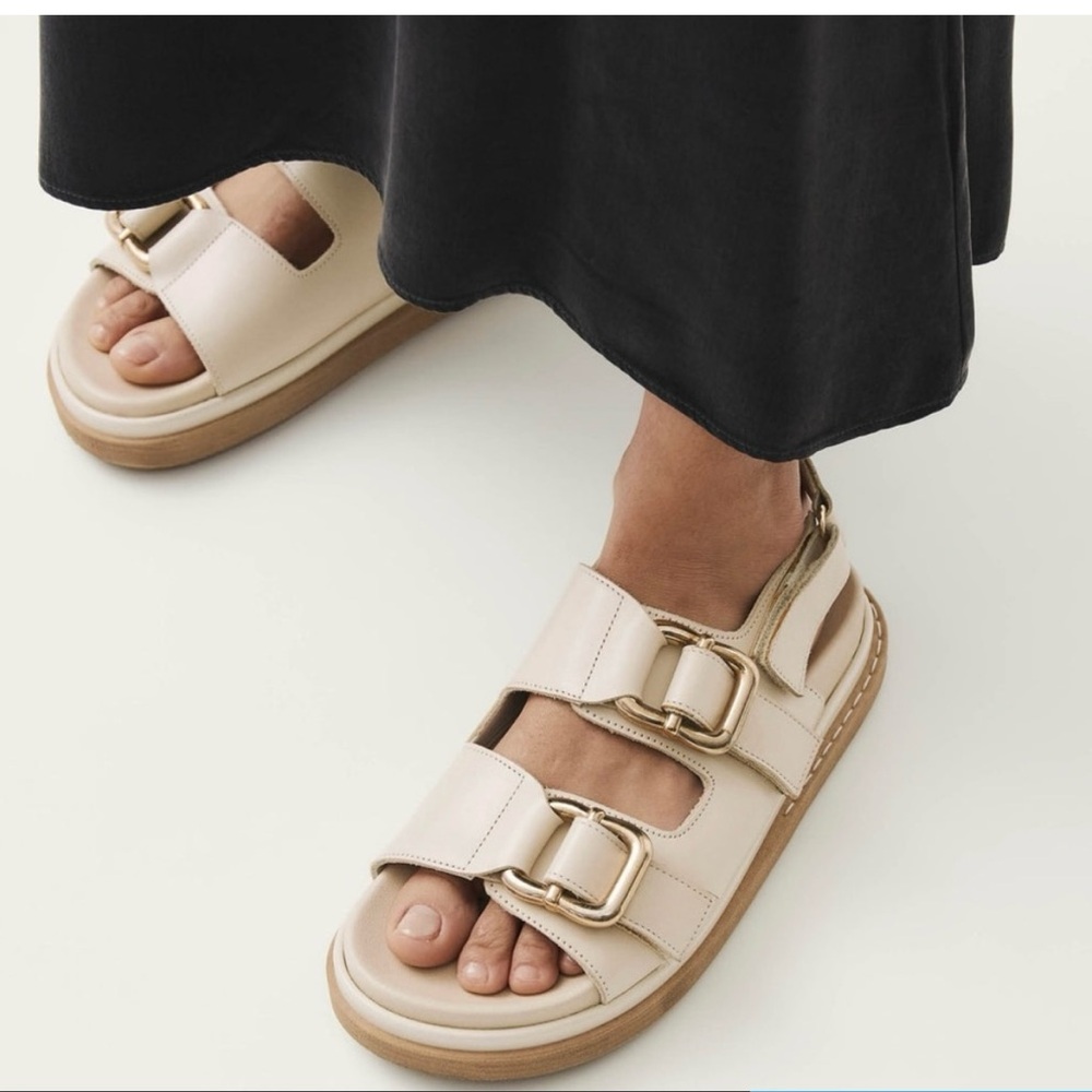 Women's Cream Sandals with Gold Buckles